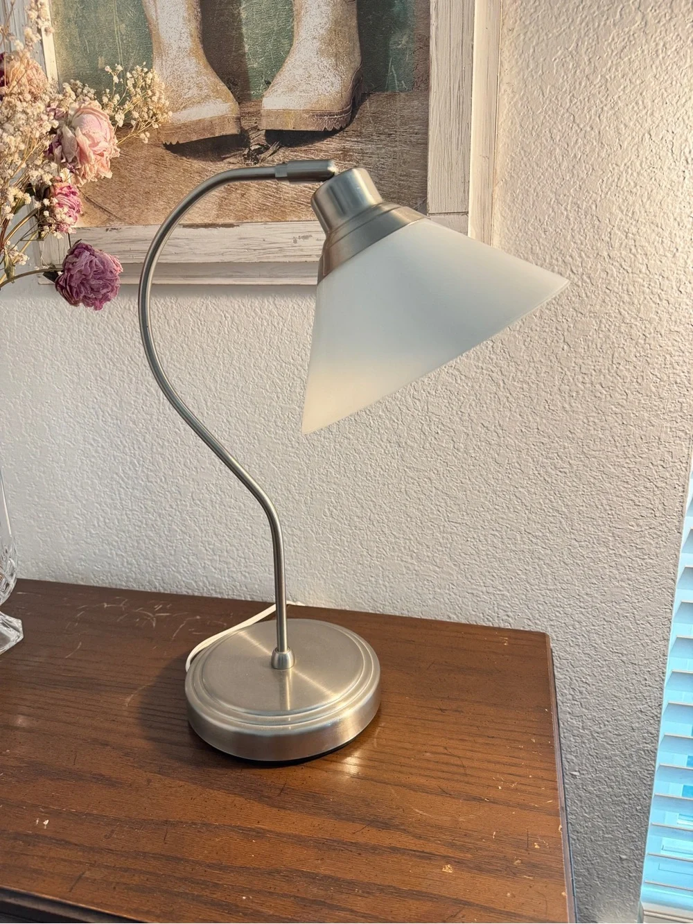 Vintage MCM IKEA Kroby Table Desk Lamp Milk Glass Brushed Nickle Finish